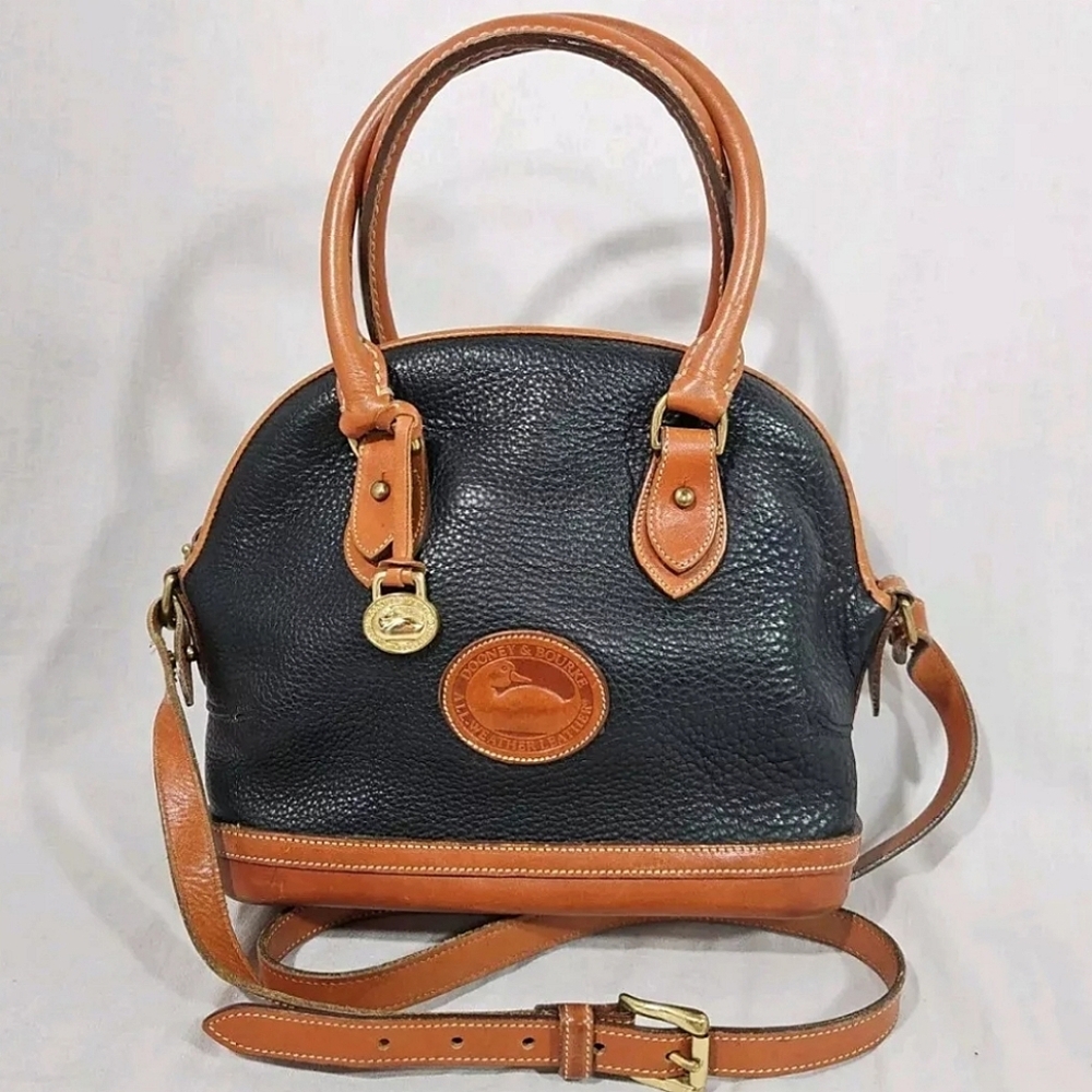 Dooney Bourke Vintage Satchel Dome Bag Navy Blue Pebble Grain Leather Purse Tote